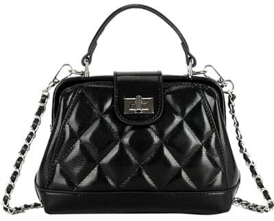 Quilted Top Handle Bag in Black Small Grab Bag Shoulder Bag