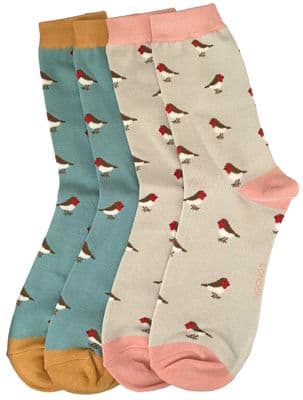 Robin Socks 2 Pair Pack in Blue and Grey
