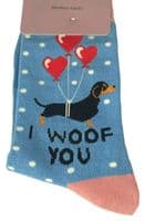 Sausage Dog Socks 2 Pair Pack with a Dachshund Dogs Pattern in Blue and Green