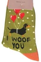 Sausage Dog Socks 2 Pair Pack with a Dachshund Dogs Pattern in Blue and Green