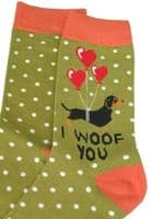 Sausage Dog Socks in Lime Green and  Orange Women's Size 4 to 7