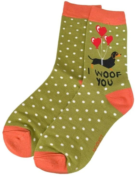 Sausage Dog Socks in Lime Green and  Orange Women's Size 4 to 7