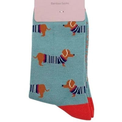 Sausage Dogs Socks Cute Dachshund Dog Pattern in Blue