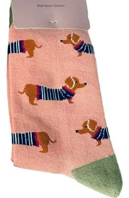 Sausage Dogs Socks in Pink and Green Women's Cute Dachshund Dog Pattern