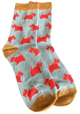 Scottie Dog Socks in Blue Mustard Yellow and Red
