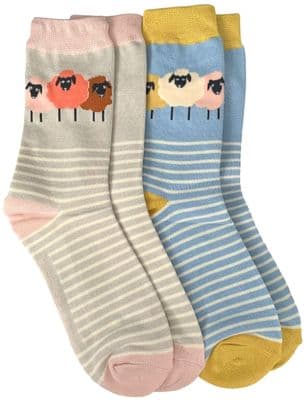 Sheep Socks 2 Pair Pack in Blue and Grey Bamboo Cotton Blend