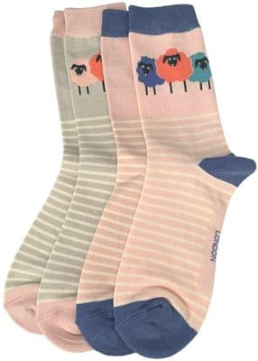 Sheep Socks 2 Pair Pack in Pink and Grey