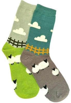 Sheep Socks 2 Pair Pack in Teal Blue and Lime Green