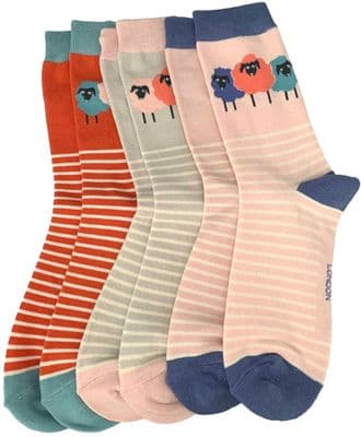 Sheep Socks 3 Pair Multi Pack in Pink Orange and Grey