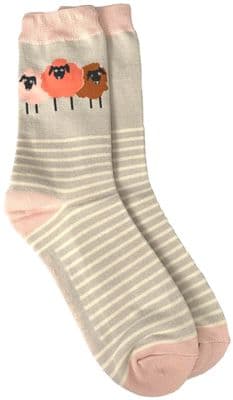 Sheep Socks in Grey and Pink with Cream Stripes
