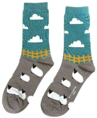 Sheep Socks in Teal Blue and Grey Bamboo Cotton Blend