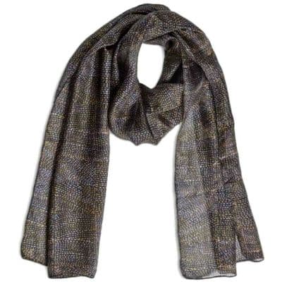 Silk Scarf in Navy Blue and Mustard Yellow