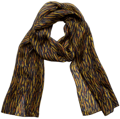 Silk Scarf with a Navy Blue Mustard and Red Coloured Abstract Pattern