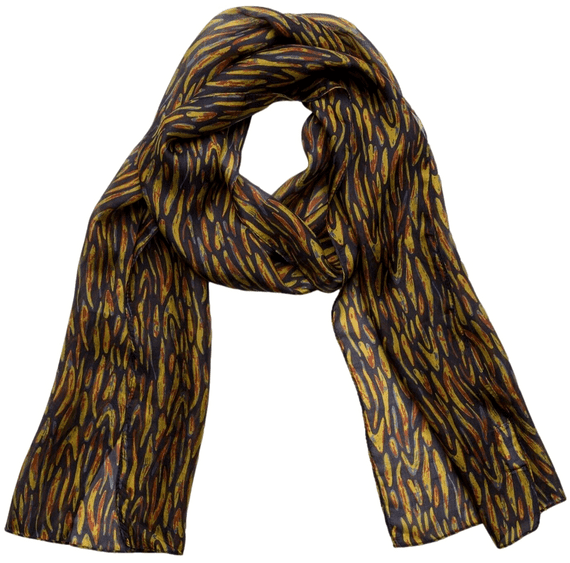 Silk Scarf with a Navy Blue Mustard and Red Coloured Abstract Pattern