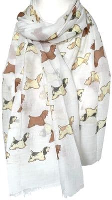 Spaniel Dog Scarf in White Lightweight Cotton Spaniels Scarf