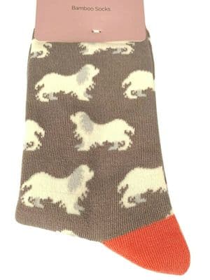 Spaniel Dog Socks in Grey and Orange King Charles Spaniels Pattern Women's Size 4 - 7
