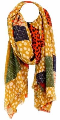 Spotted Scarf in Mustard Yellow Green Orange and Black