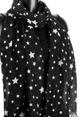 Star Scarf Black with White Stars Women's Cotton Wrap