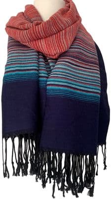 Striped Scarf in Navy Blue and Red Cosy Pashmina Wrap