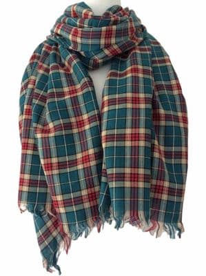 Tartan Scarf in a Blue Green Teal Colour Plaid Scarf for Men or Women