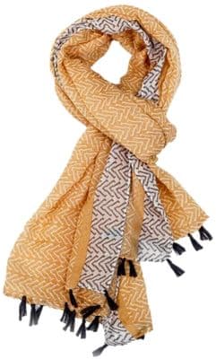 Tassel Trim Scarf in Yellow and Black