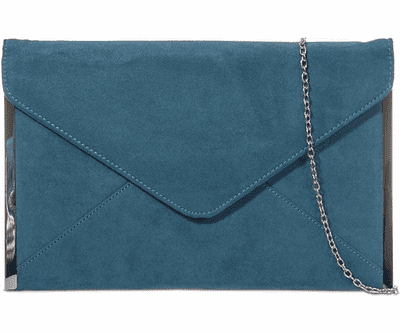 Teal Clutch Bag Faux Suede Envelope Style Evening Bag