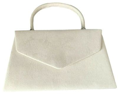 Top Handle Bag Faux Suede Evening Bag in Light Cream