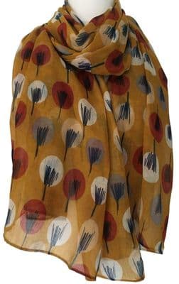 Tree Pattern Scarf in Mustard Yellow Grey Orange and Cream