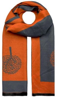 Tree Scarf Reversible Blanket Wrap in Burnt Orange and Grey