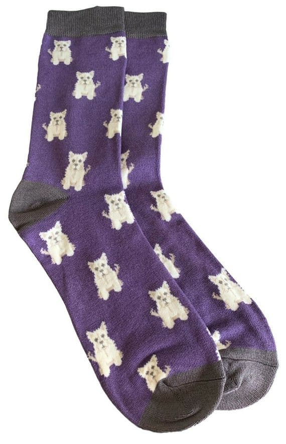 Westie Dog Socks in Purple and Grey Men's West Highland Terriers Socks