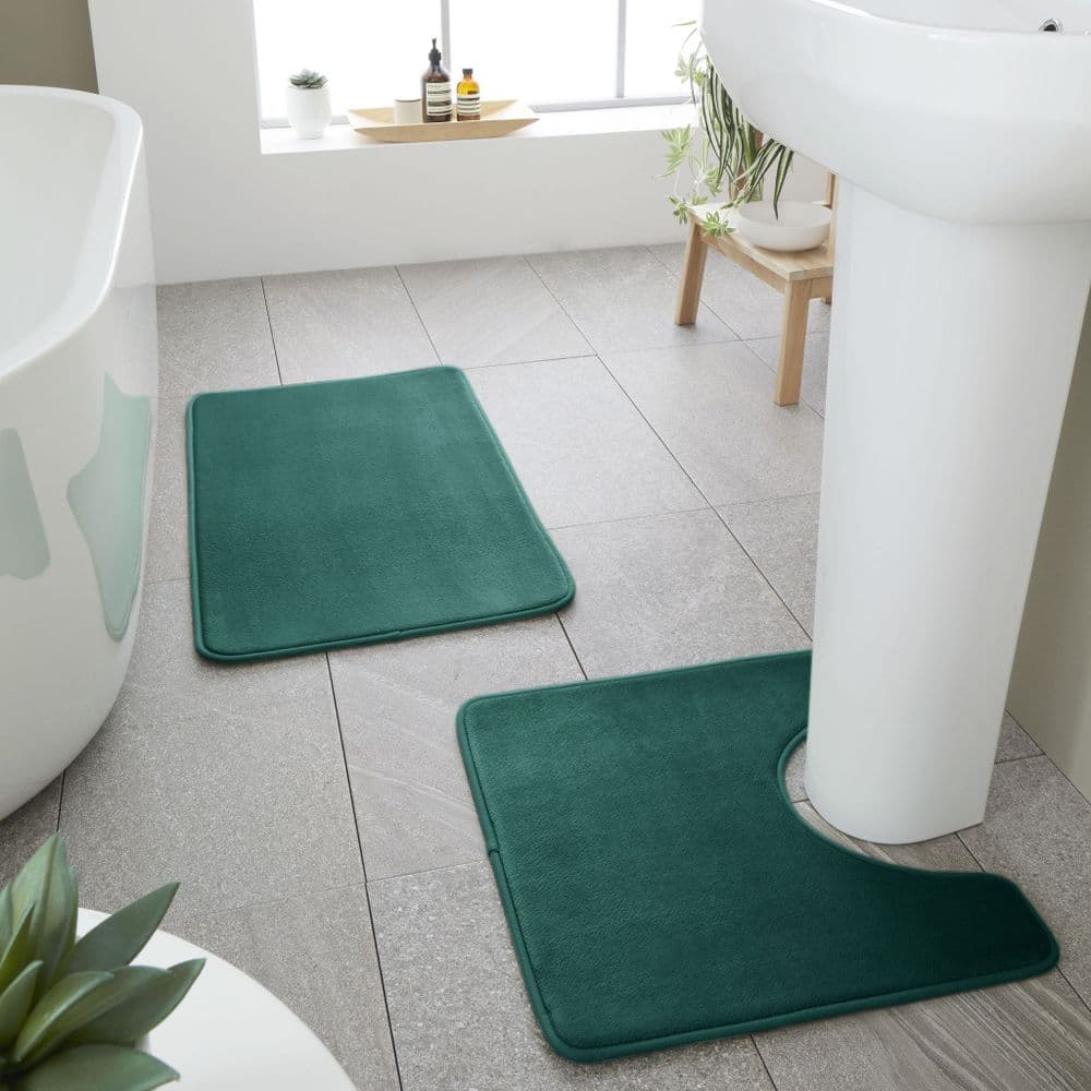 Catherine Lansfield AntiBacterial Memory Foam Forest Green Bath Mat