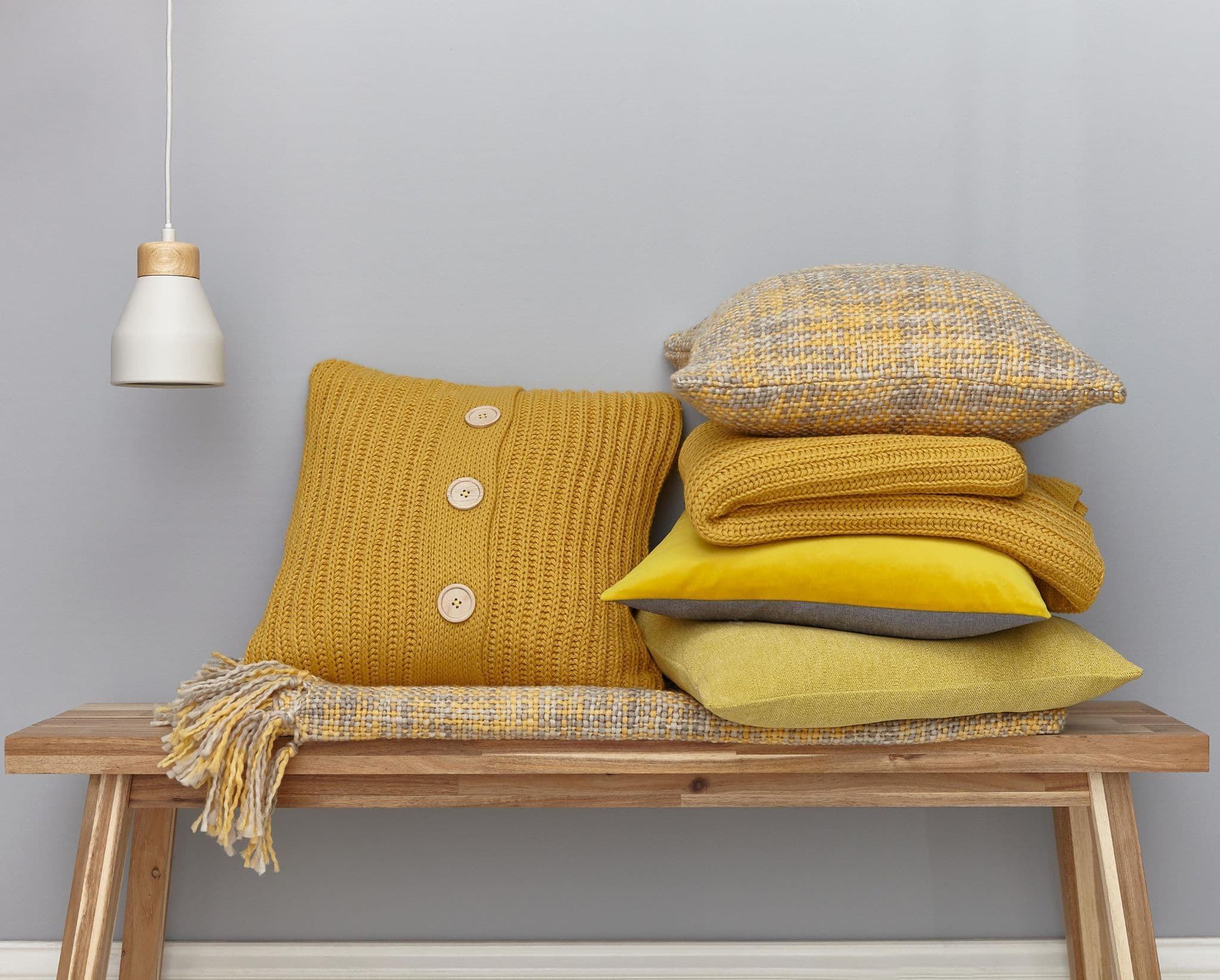 Catherine Lansfield Chunky Knit Ochre Filled Cushion