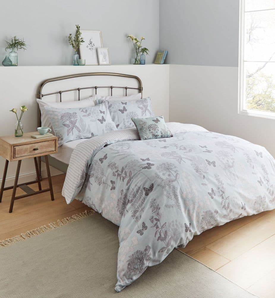 Catherine Lansfield Floral Butterfly Duck Egg Bedding Set
