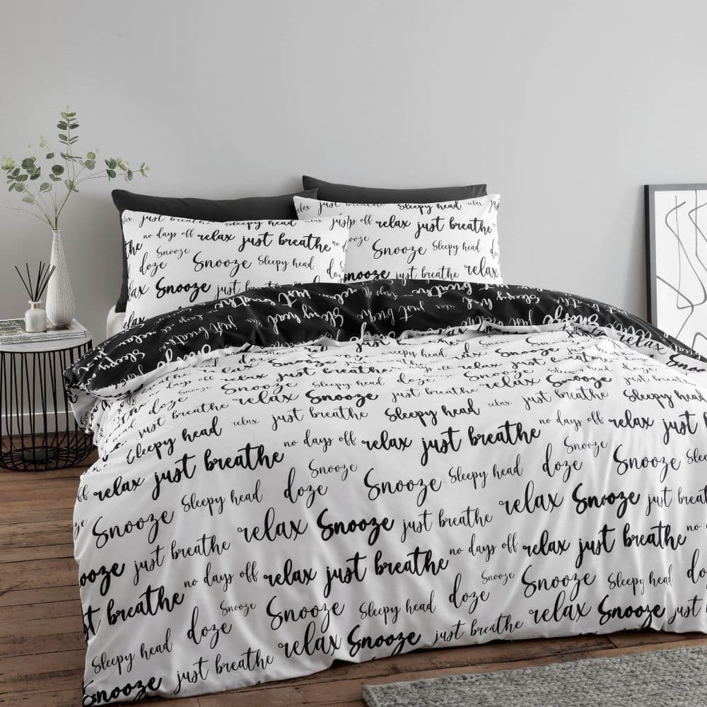 Catherine Lansfield Script Black/White Duvet Cover Set