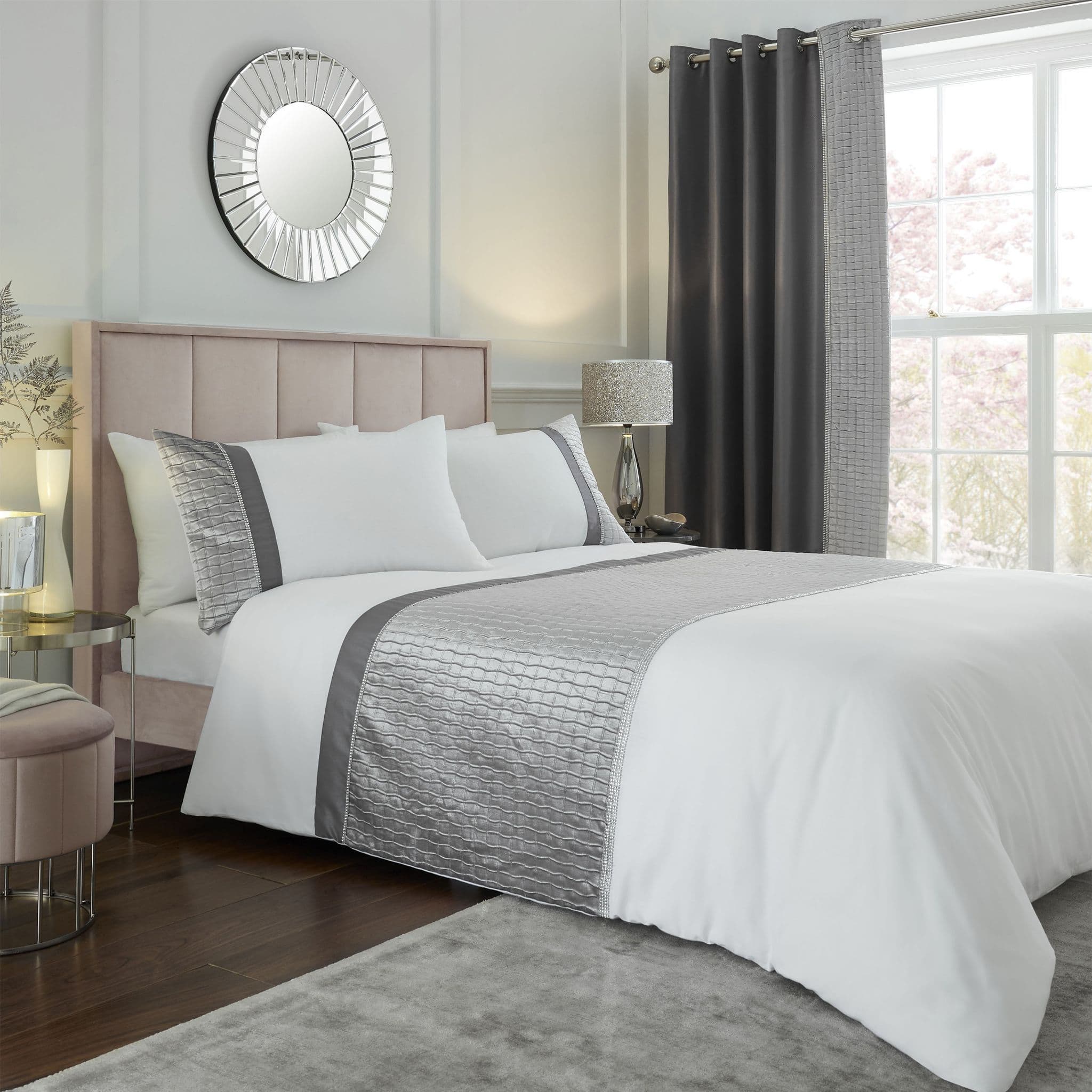 Catherine Lansfield Shimmer Crushed Velvet Pinsonic Silver Bedding Set