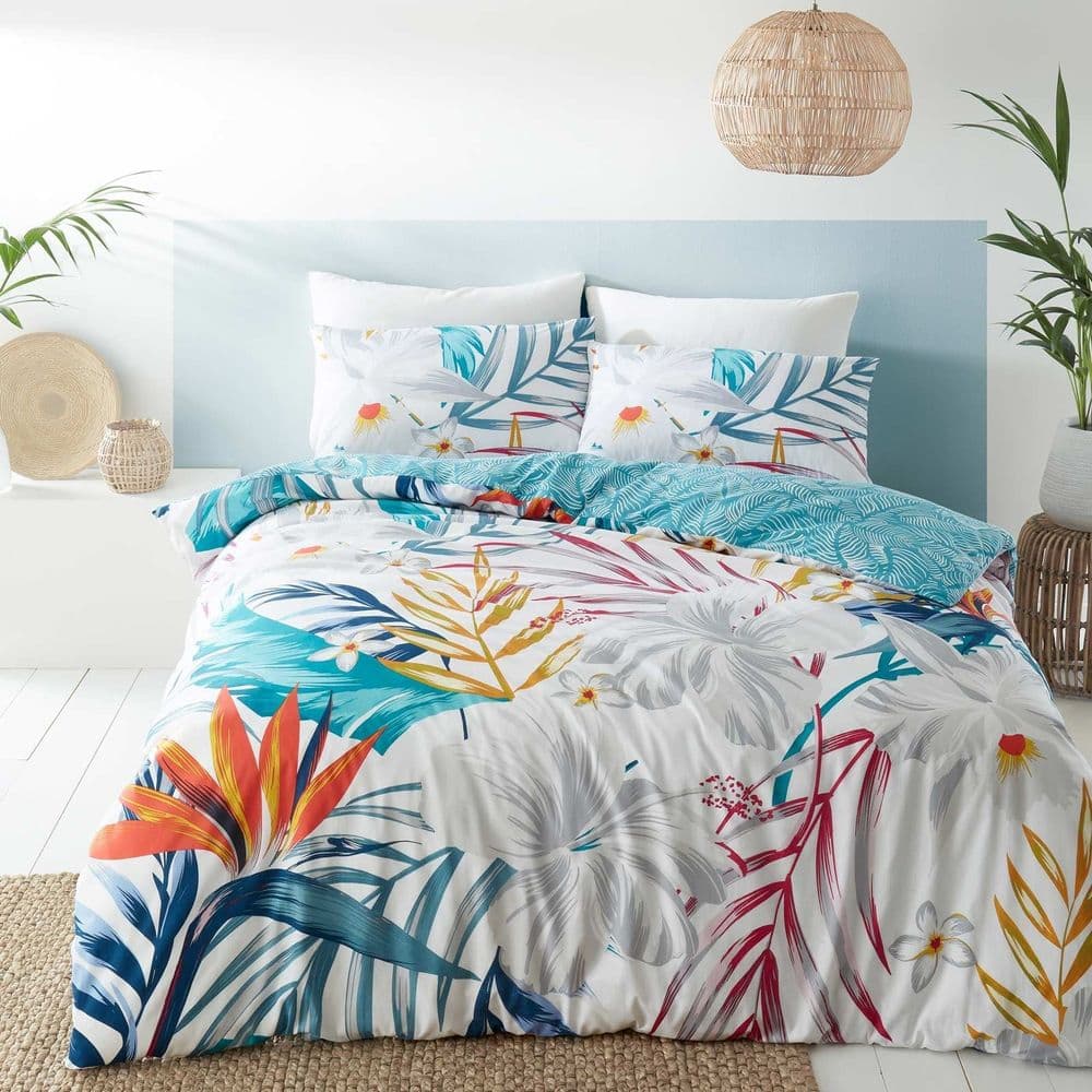 Pineapple Elephant Ayanna Tropical Floral Teal Duvet Cover Set