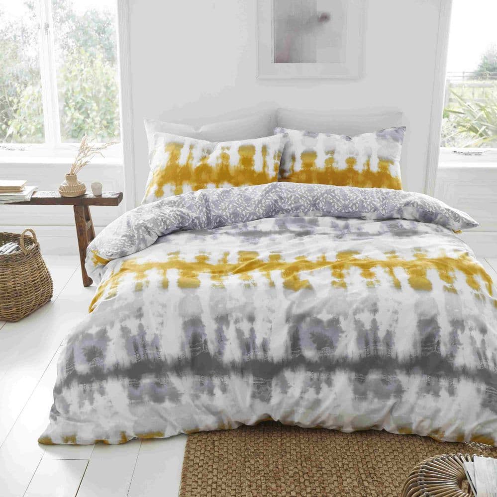 Pineapple Elephant Hermosa Tie Dye Grey Ochre Duvet Cover Set