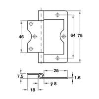 Mild Steel Flush Hinge - 75 x 25mm
