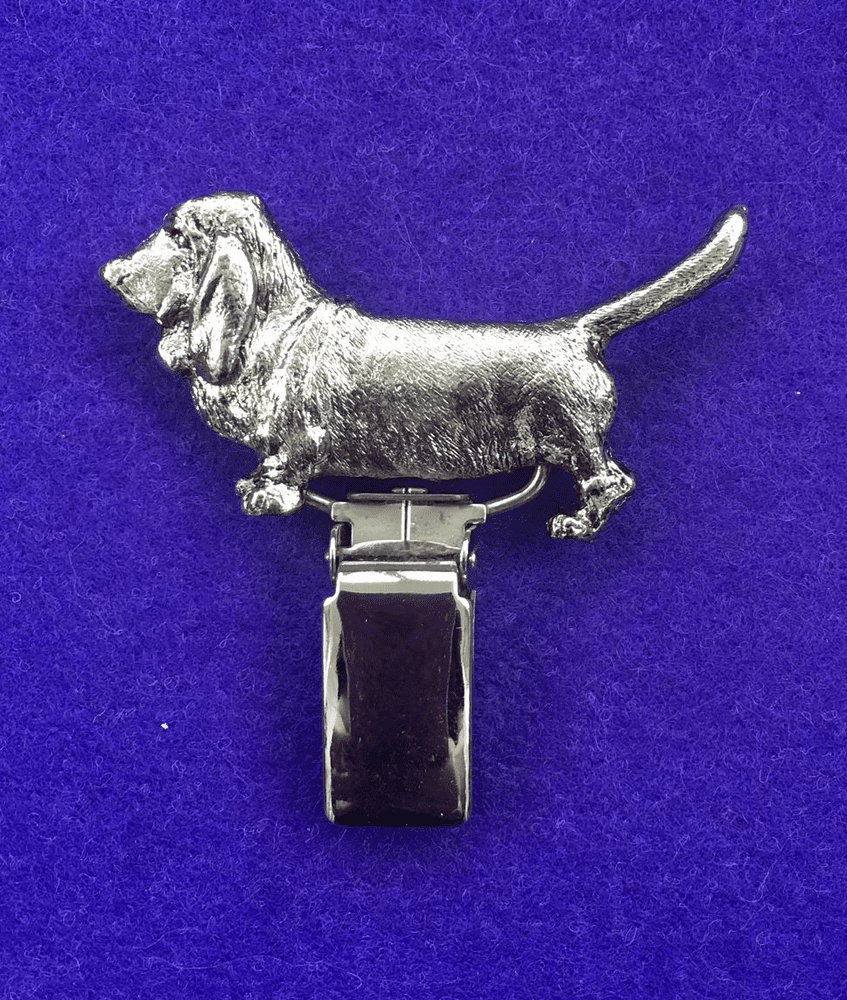Dog Show Breed Ring Number Clip Basset Hound FULL BODY Silver or Gold Style
