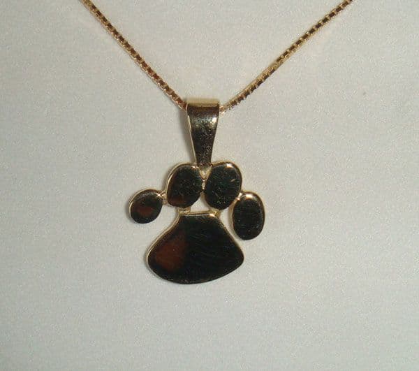 Solid Gold Dog Paw Print Necklace Medium