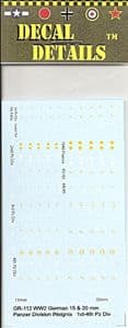 GR-112 WW2 German division markings - 1st, 2nd, 3rd, 4th and 7th - 15 / 20mm