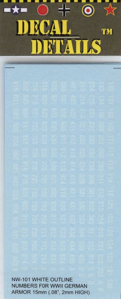 NW-101 Hollow white tank numbers small 15 s