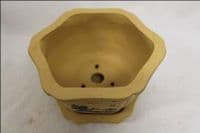 Bonsai Pot, Hexagonal, 14cm, Brown, Unglazed, Motif, Saucer