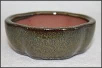 Bonsai Pot, Oval, 12cm, Green (Dark), Glazed