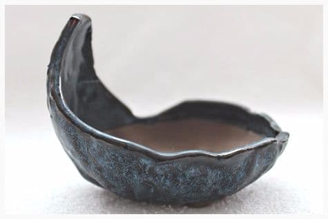 Bonsai Pot, Primitive Oval, 12cm, Blue, Glazed