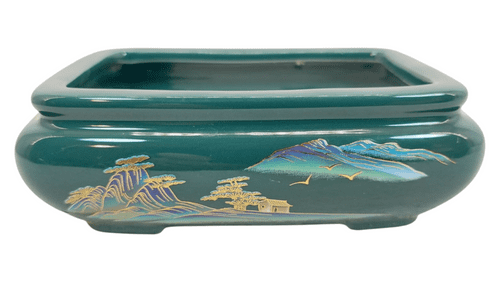 Bonsai Pot, Rectangle, 14cm, Green (LS), Glazed