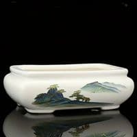 Bonsai Pot, Rectangle, 14cm, White (LS), Glazed