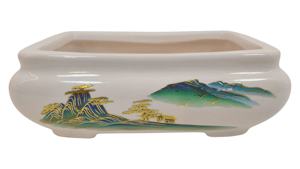 Bonsai Pot, Rectangle, 14cm, White (LS), Glazed