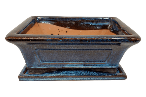 Bonsai Pot, Rectangle, 15cm, Blue, Glazed, Saucer, USED #1