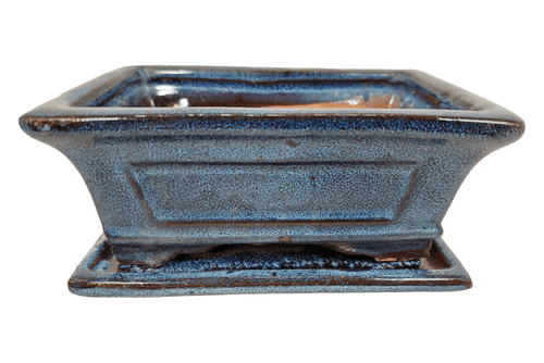 Bonsai Pot, Rectangle, 15cm, Blue, Glazed, Saucer, USED #10